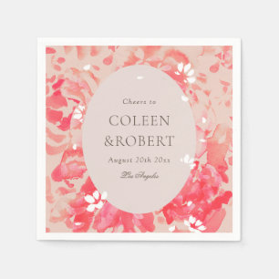 Loose Watercolor Pink Floral Blush Coral Wedding Napkins