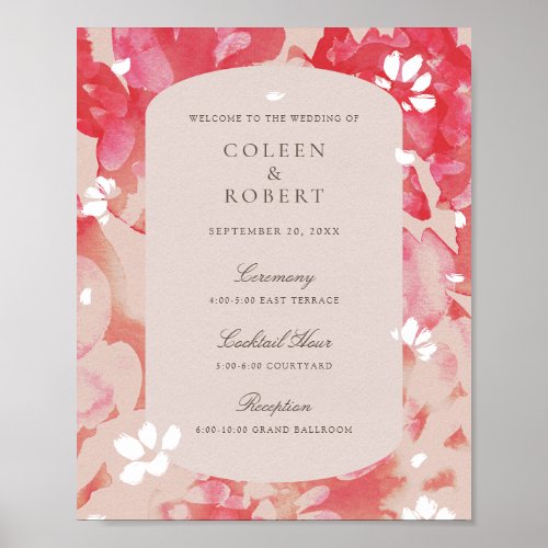 Loose Watercolor Pink Floral Blush Coral Wedding Poster