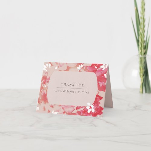 Loose Watercolor Pink Floral Blush Coral Wedding Thank You Card