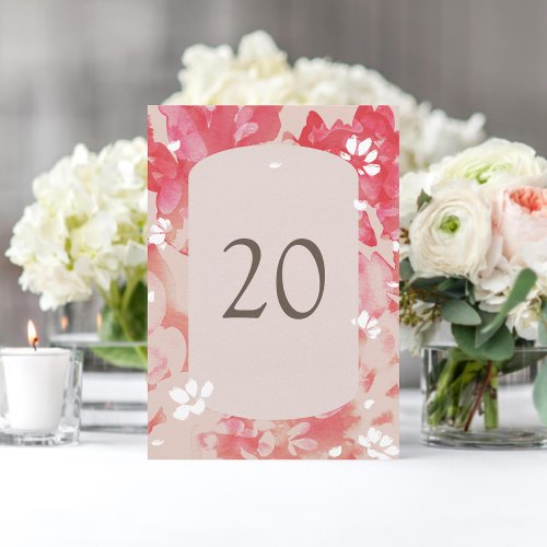 Loose Watercolor Pink Floral Coral Table Number