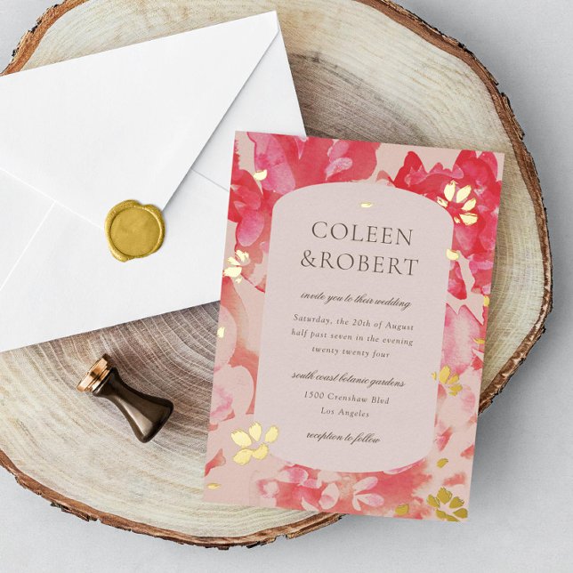 Loose Watercolor Pink Floral Gold  Foil Invitation (Creator Uploaded)