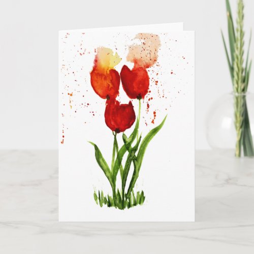 Loose Watercolor Tulips  Blank Inside Card