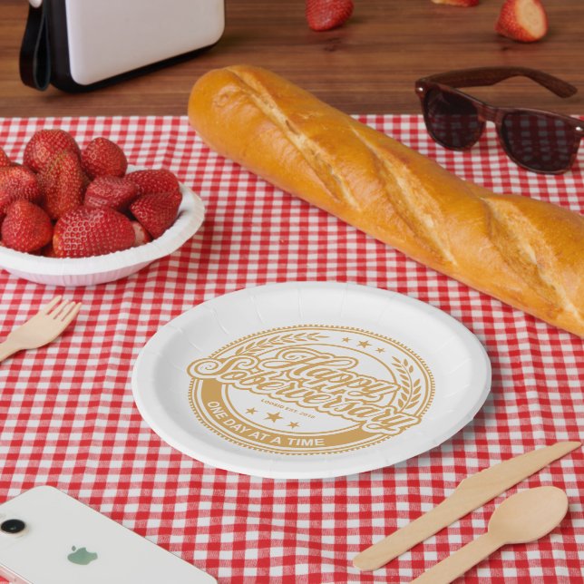 Loosid Soberversary Gold Paper Plate (Picnic)