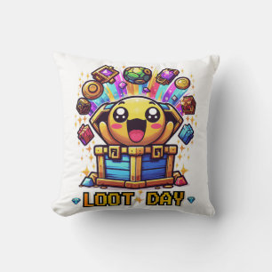Loot Day Gaming Treasure Chest Graphic Throw Pillow