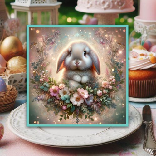 Lop Eared Bunny Flower Fantasy Easter Holiday Card