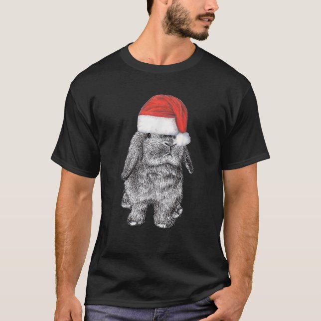 Lop Eared Bunny Rabbit In Santa Claus Christmas Ha T-Shirt (Front)