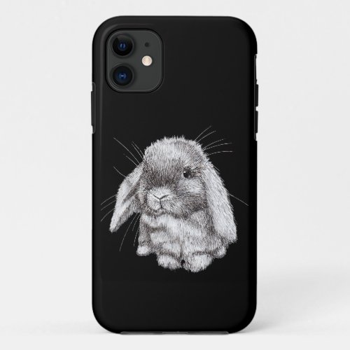 Lop Eared Bunny Rabbit Sketch Mens Womens Children iPhone 11 Case