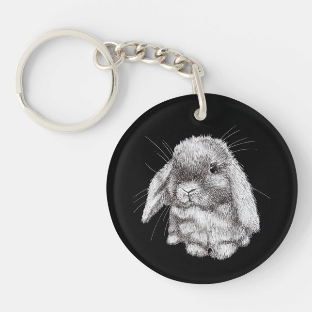 Lop Eared Bunny Rabbit Sketch Mens Womens Children Keychain (Front)