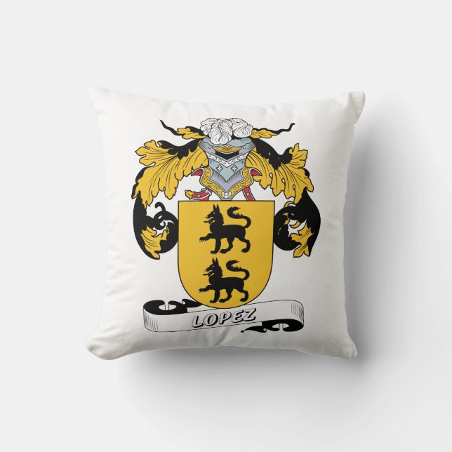 Lopez Family Crest Throw Pillow (Front)