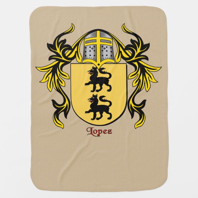 Lopez Heraldic Shield and Mantling Stroller Blanket (Front)