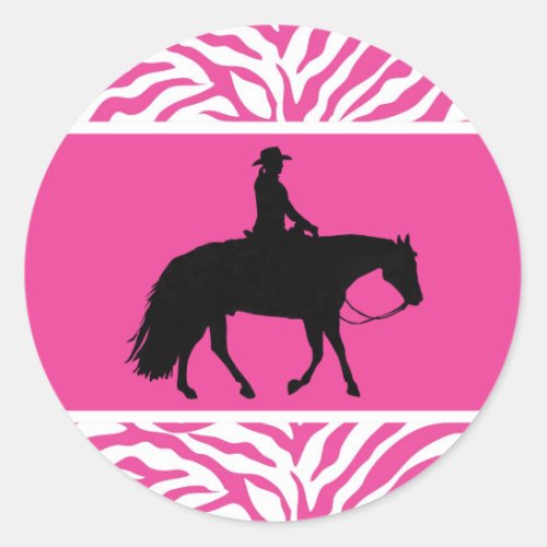 Loping Black Western Pleasure Horse Silhouette Classic Round Sticker