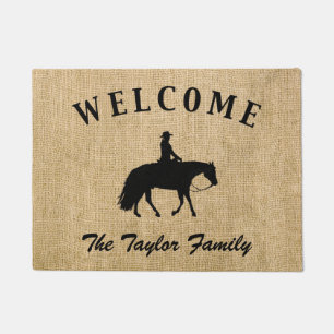 Loping Black Western Pleasure Horse Silhouette Doormat