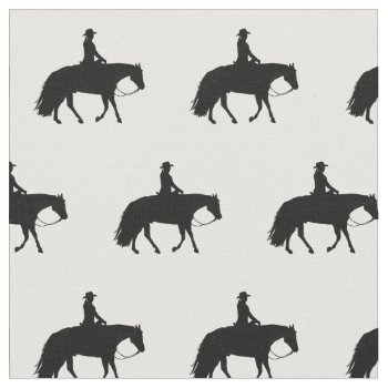 Loping Black Western Pleasure Horse Silhouettes Fabric by PandaCatGallery at Zazzle