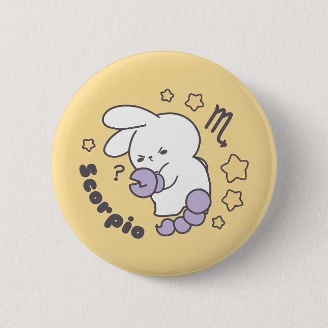 Loppitokki Bunny Embracing Scorpio Zodiac Magic I Button (Front)