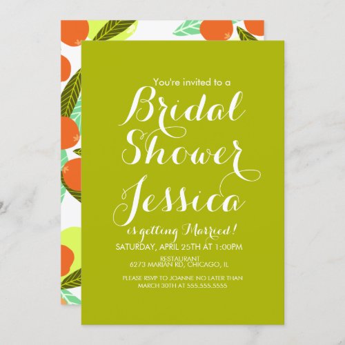 Loquat Fruit Pattern Bridal Shower Peach Invitation