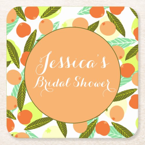 Loquat Fruit Pattern Bridal Shower Peach Thank You Square Paper Coaster