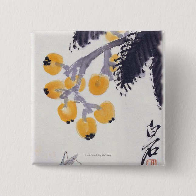 Loquats and a Grasshopper Pinback Button (Front)
