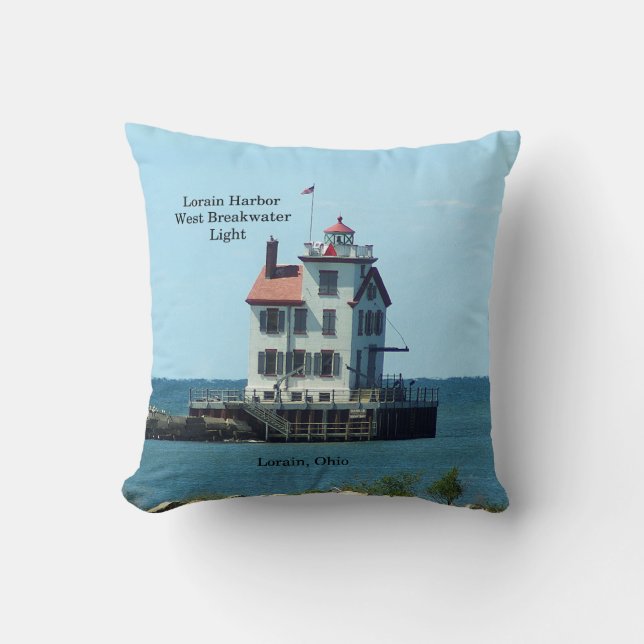 Lorain Harbor West Breakwater Light square pillow (Front)