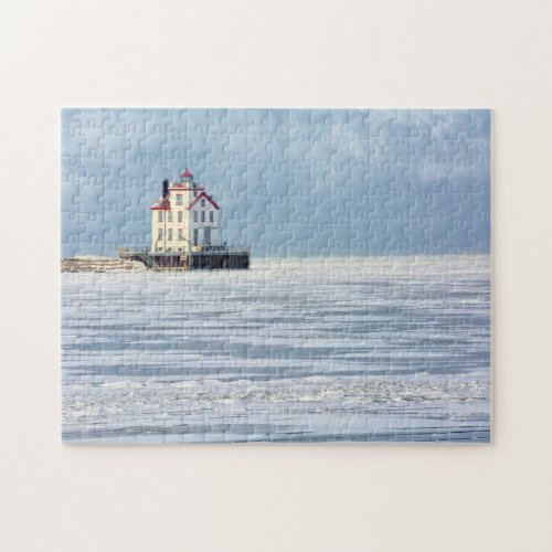 Lorain Lighthouse in Winter Jigsaw Puzzle