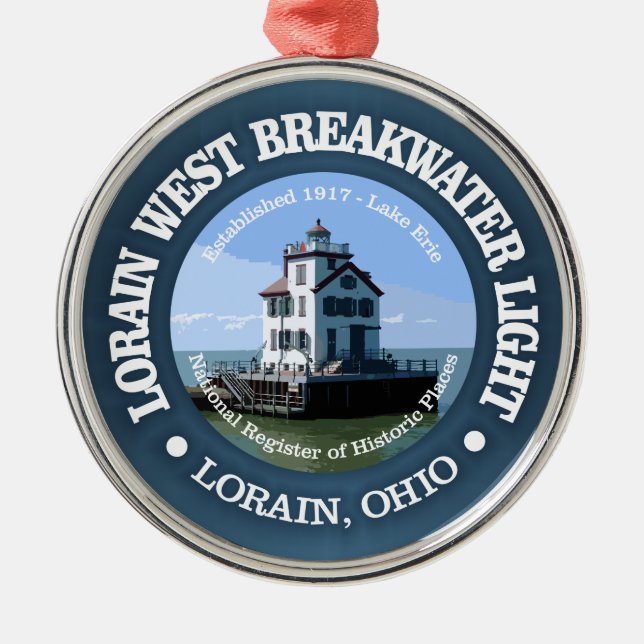 Lorain West Breakwater Light Metal Ornament (Front)