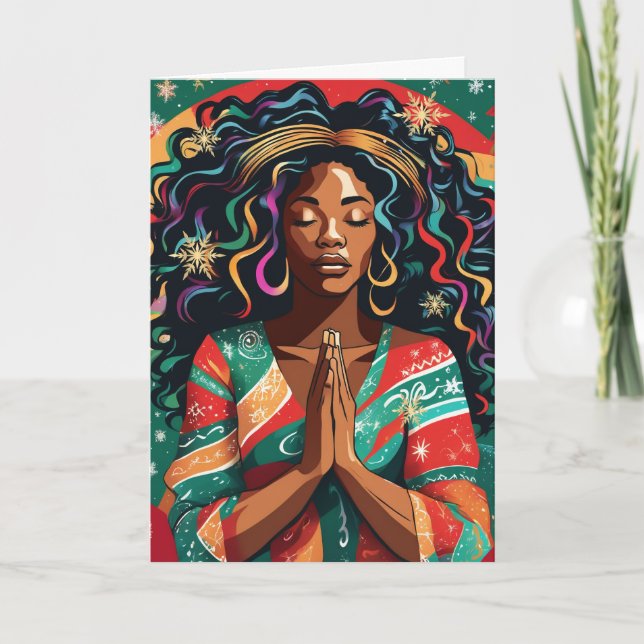 Lord Bless and Keep You Christmas Black Woman Card (Front)