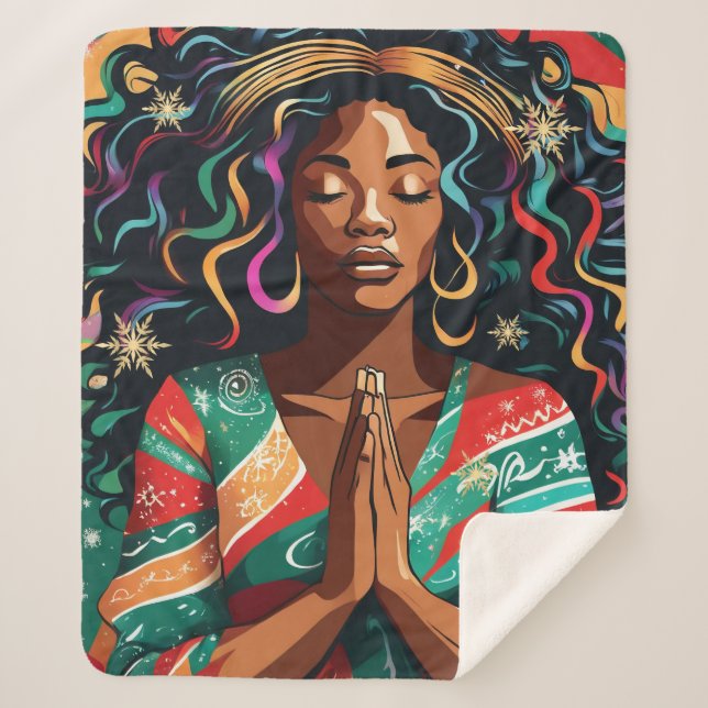Lord Bless and Keep You Christmas Black Woman Sherpa Blanket (Front)