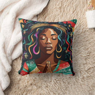 Lord Bless and Keep You Christmas Black Woman Throw Pillow