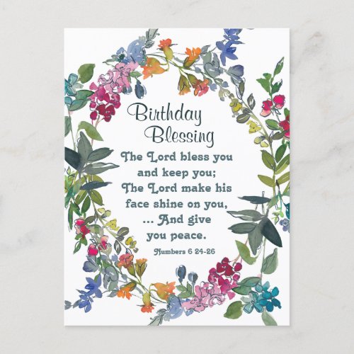 Lord Bless You Bible Verse Wild Flowers Birthday Postcard