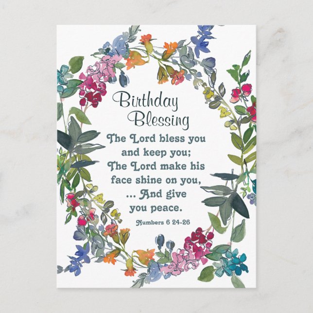 Lord Bless You Bible Verse Wild Flowers Birthday Postcard (Front)