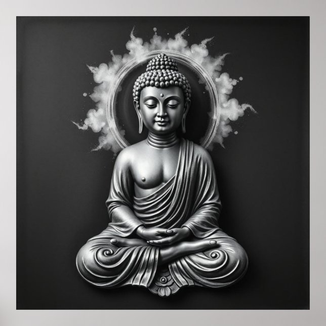  Lord Buddha – Serene Charcoal Art Portrait Poster (Front)
