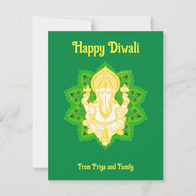 Lord Ganesh Blessings Happy Diwali Green Card (Front)