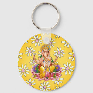 Lord Ganesh Divine Yellow Floral keychain