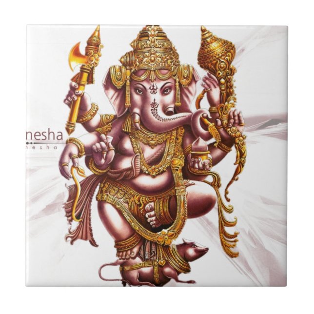 Lord Ganesh Good Luck Charm Ceramic Tile (Front)