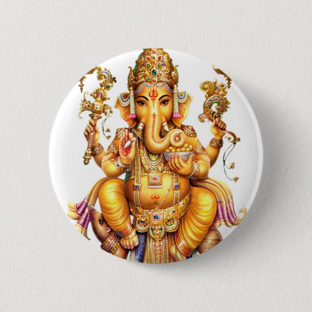 LORD GANESH HINDU GOD PINBACK BUTTON (Front)