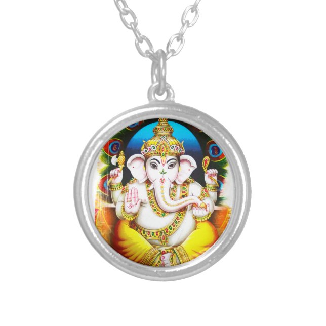 Lord Ganesh, Lord of wealth and success Silver Plated Necklace (Front)