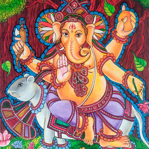 Lord Ganesh Mural Painting Stretched Canvas Print