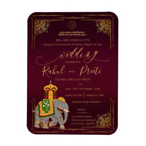 Lord Ganesh Red Gold Indian Wedding Invitation Magnet