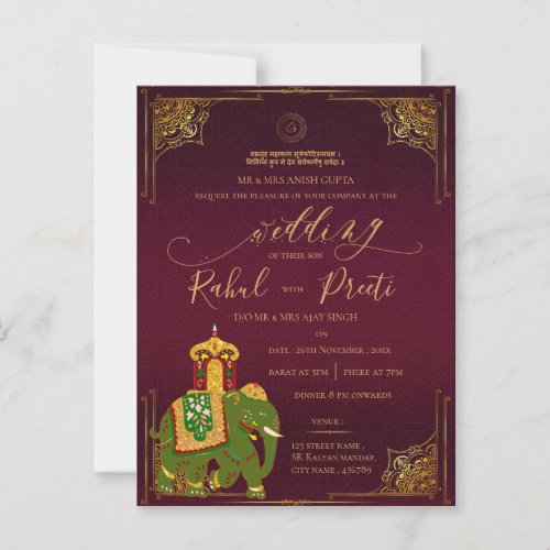 Lord Ganesh Red Gold Indian Wedding Invitation Postcard