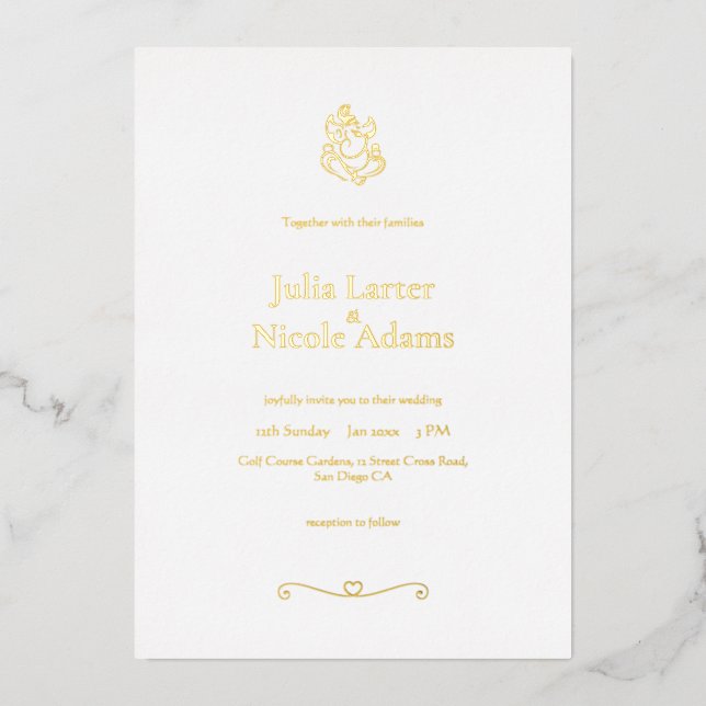 Lord Ganesh Symbolic Hindu Minimalist Wedding Foil Invitation (Front)