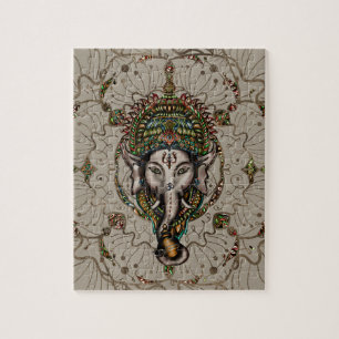 Lord Ganesha - Color on Canvas Jigsaw Puzzle