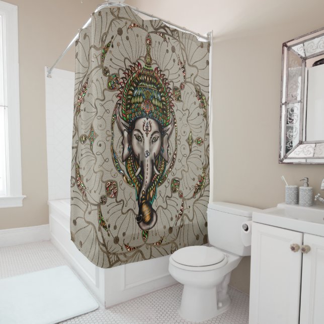 Lord Ganesha - Color on Canvas Shower Curtain (In Situ)