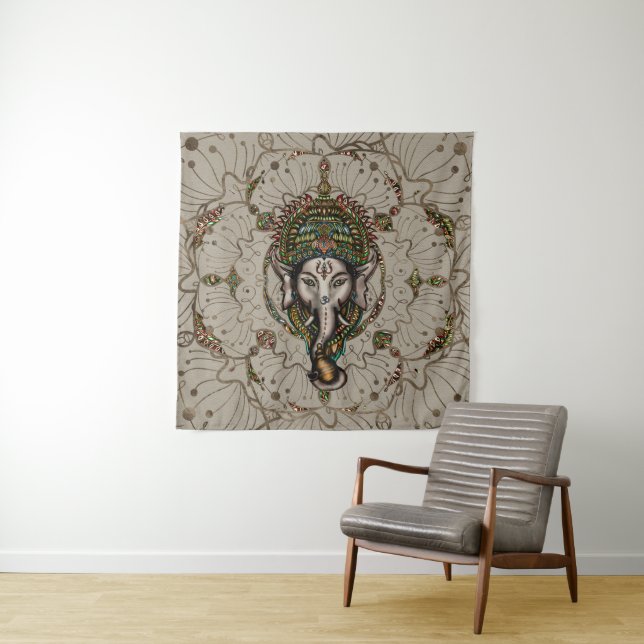 Lord Ganesha - Color on Canvas Tapestry (In Situ)