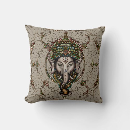 Lord Ganesha _ Color on Canvas Throw Pillow