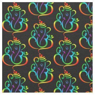 Lord Ganesha, colourful on custom colour backgroun Fabric
