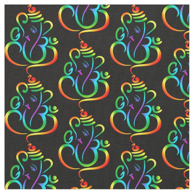 Lord Ganesha, colourful on custom colour backgroun Fabric (Close Up)