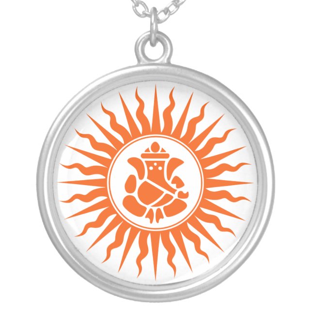 Lord Ganesha Design Silver Plated Necklace (Front)