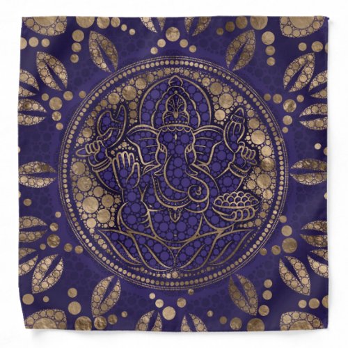Lord Ganesha Dot Art Purples and Gold Bandana