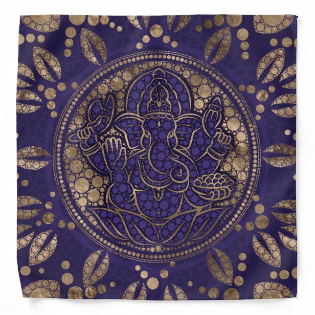 Lord Ganesha Dot Art Purples and Gold Bandana (Front)