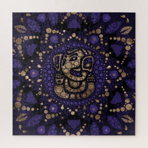 Lord Ganesha Dot Art Purples and Gold Jigsaw Puzzle