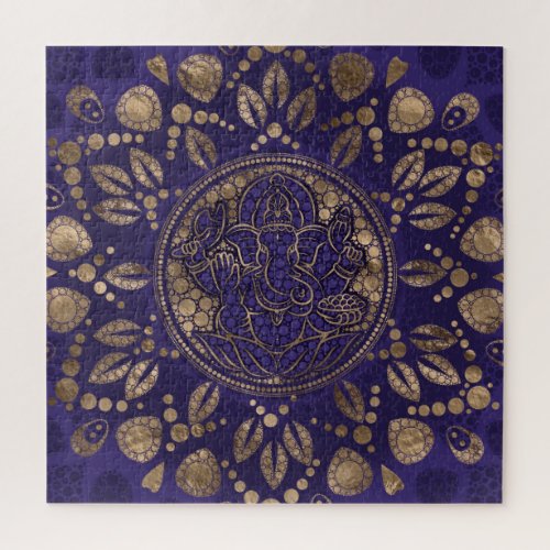 Lord Ganesha Dot Art Purples and Gold Jigsaw Puzzle